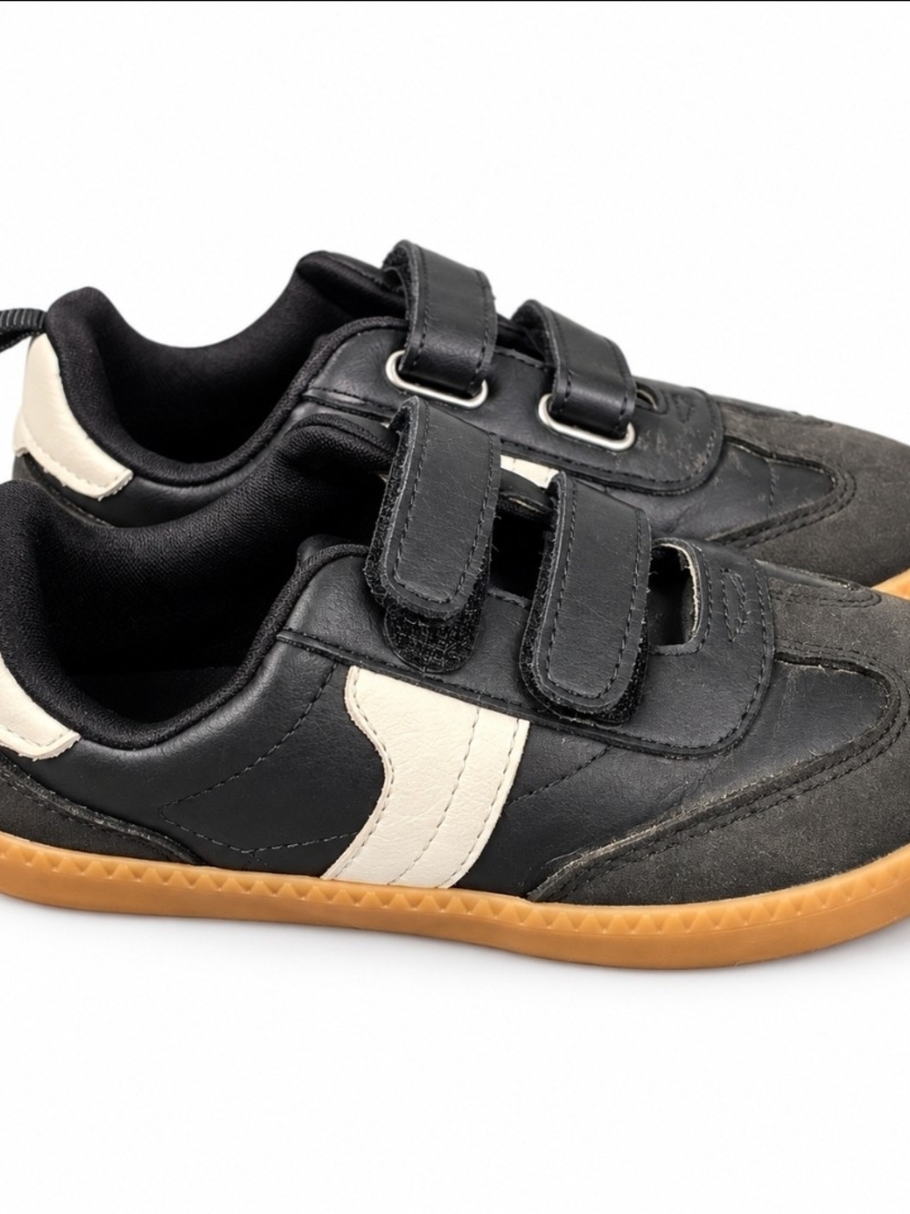wonder nation Black and Cream Velcro Kids Sneakers with Gum Sole
